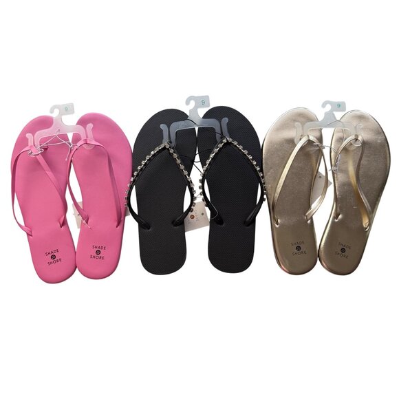 Shade & Shore Flip-Flop Sandals Black Pink & Gold Casual Beachwear Size 9 (3-Pk) - Picture 1 of 7